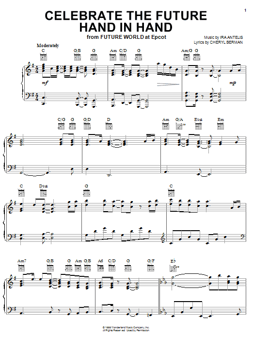 Cheryl Berman Celebrate The Future Hand In Hand sheet music notes and chords arranged for Piano, Vocal & Guitar Chords (Right-Hand Melody)
