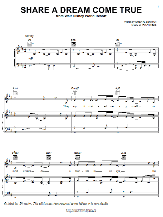 Cheryl Berman Share A Dream Come True sheet music notes and chords arranged for Piano, Vocal & Guitar Chords (Right-Hand Melody)