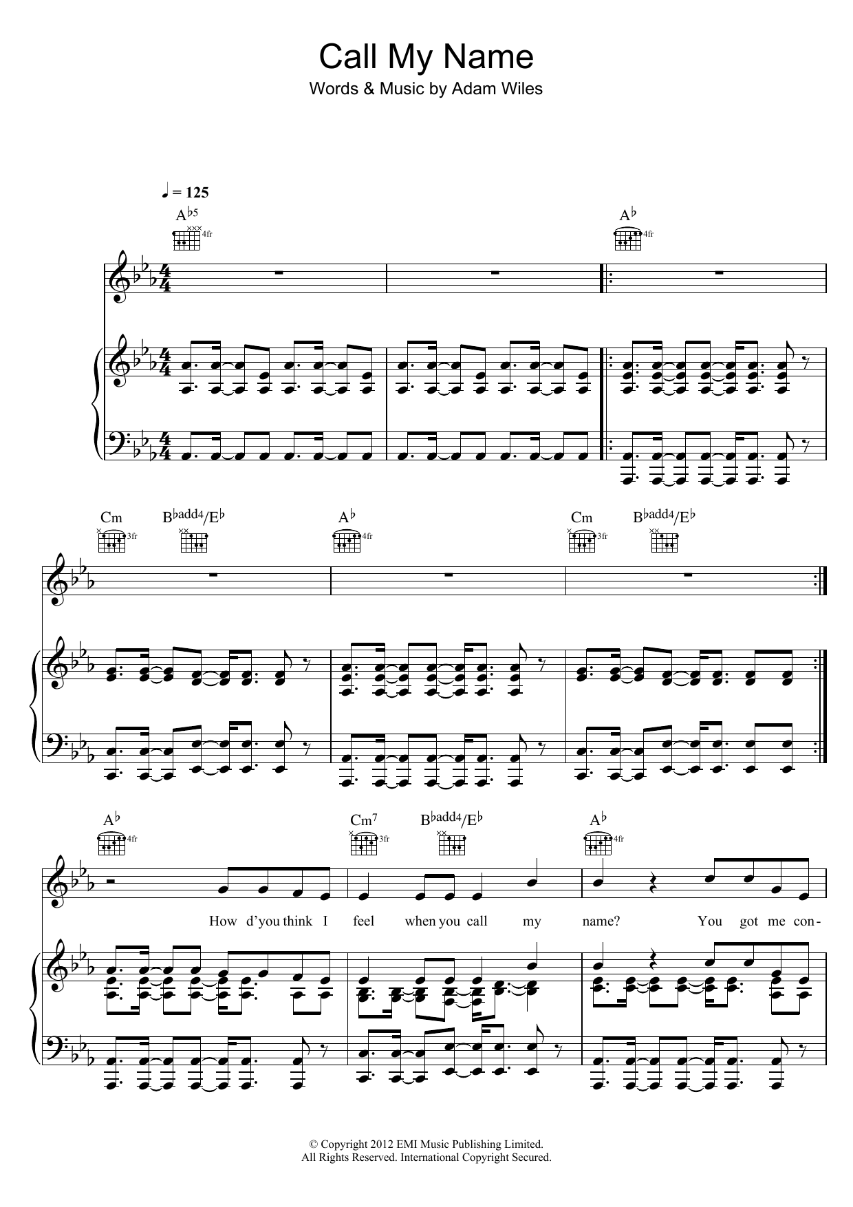 Cheryl Call My Name sheet music notes and chords arranged for Violin Solo