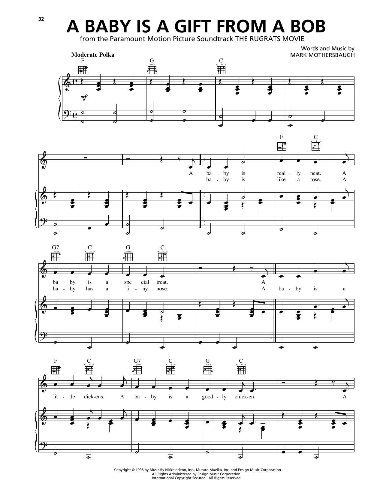 Cheryl Chase & Cree Summer A Baby Is A Gift From A Bob sheet music notes and chords arranged for Piano, Vocal & Guitar Chords (Right-Hand Melody)