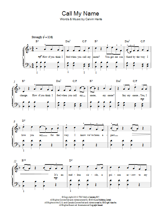 Cheryl Call My Name sheet music notes and chords arranged for Easy Piano