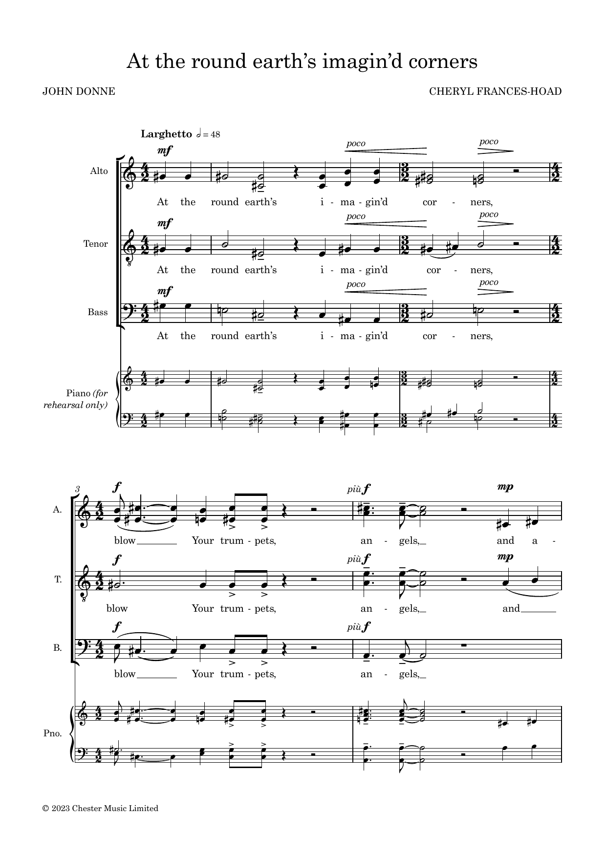 Cheryl Frances-Hoad At the round earth's imagin'd corners sheet music notes and chords arranged for Choir