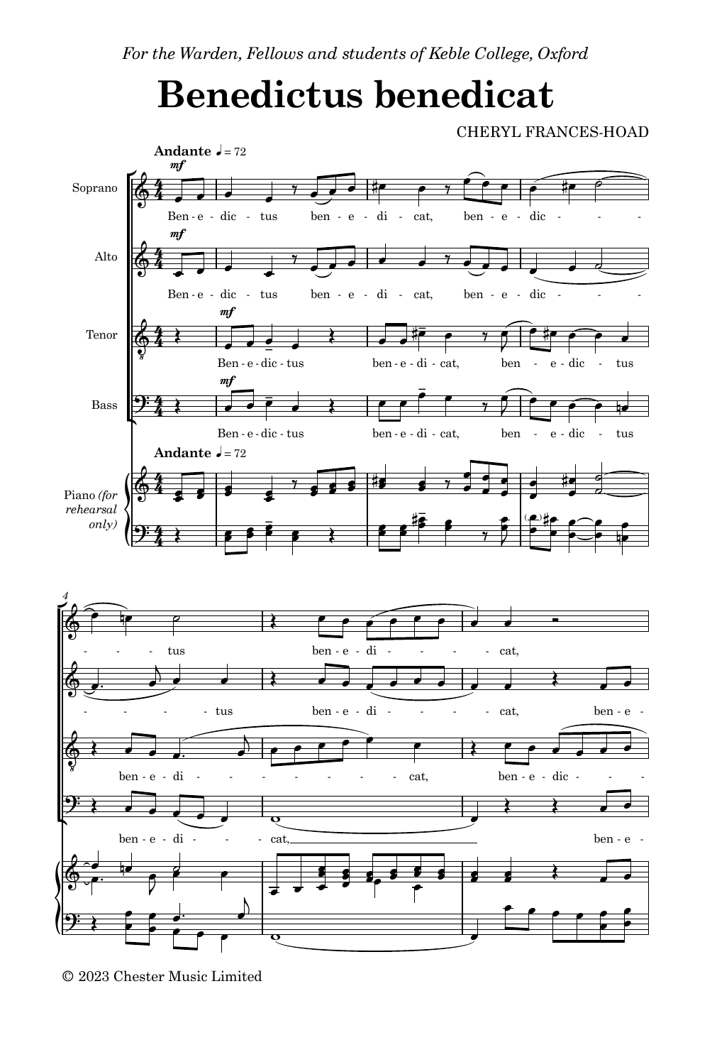 Cheryl Frances-Hoad Benedictus Benedicat sheet music notes and chords arranged for SATB Choir