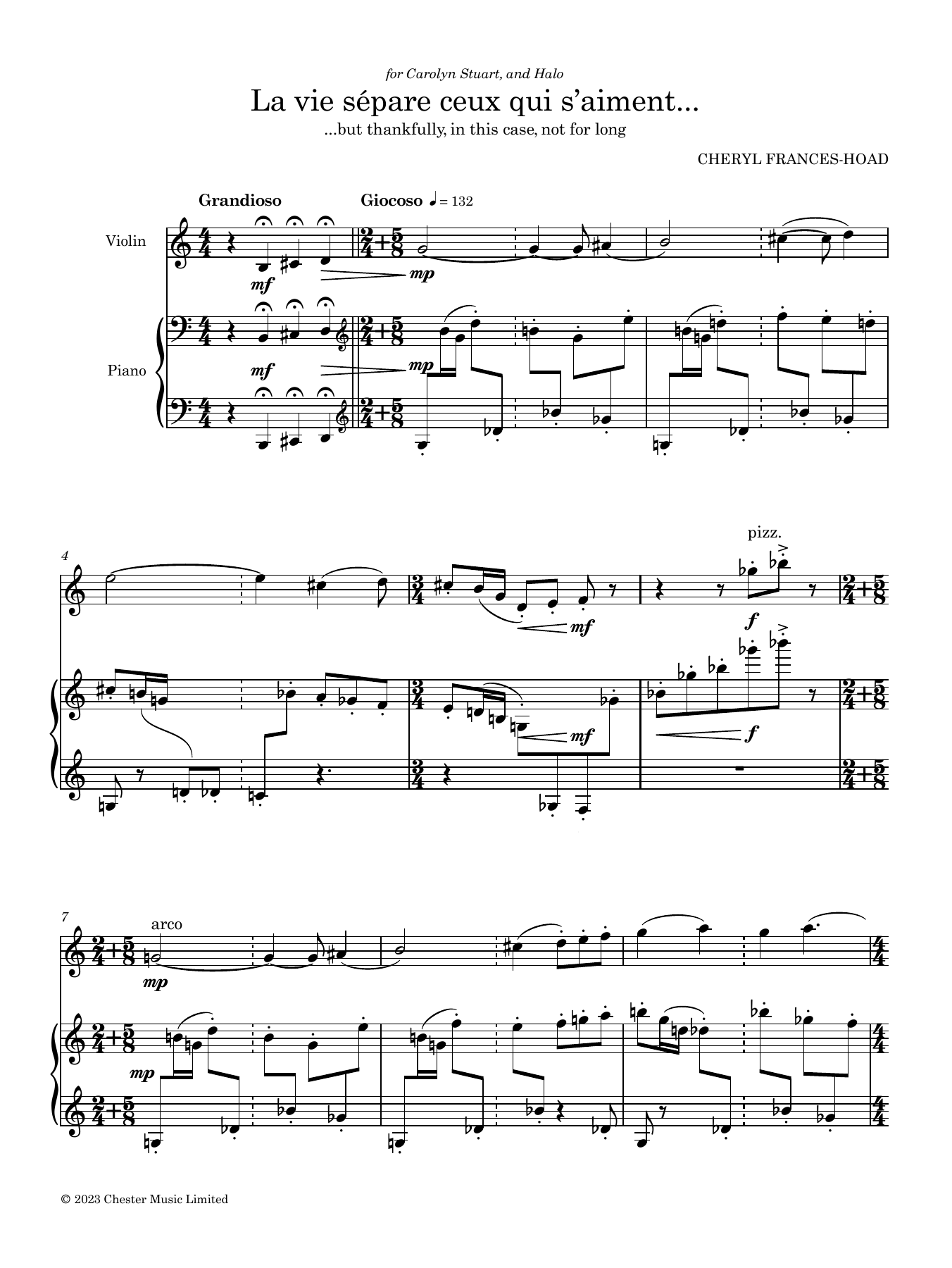 Cheryl Frances-Hoad La vie sépare ceux qui s'aiment sheet music notes and chords arranged for Violin and Piano