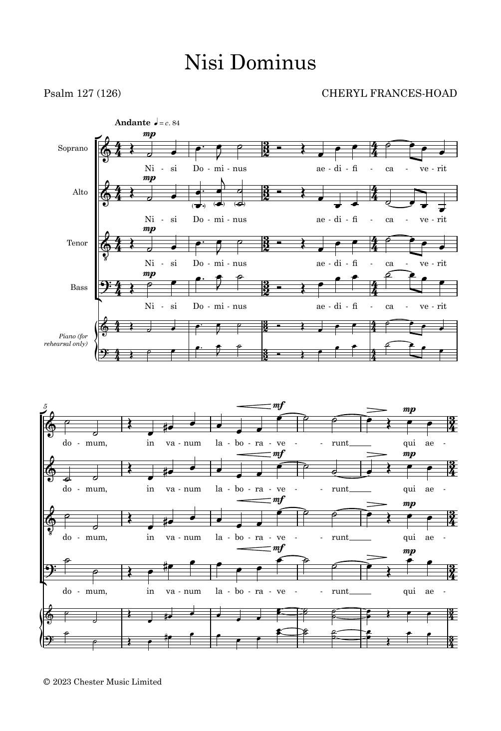 Cheryl Frances-Hoad Nisi Dominus sheet music notes and chords arranged for SATB Choir