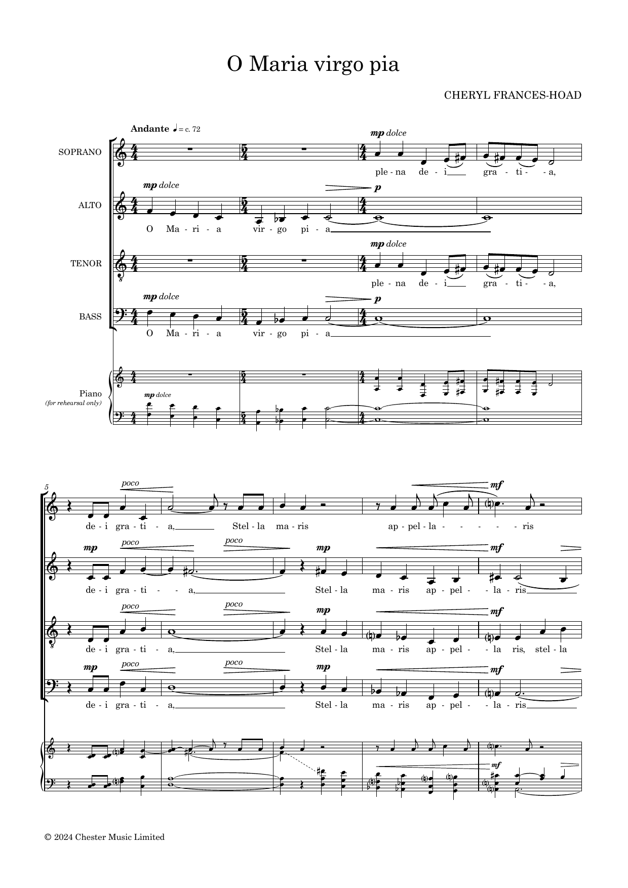 Cheryl Frances-Hoad O Maria virgo pia sheet music notes and chords arranged for SATB Choir