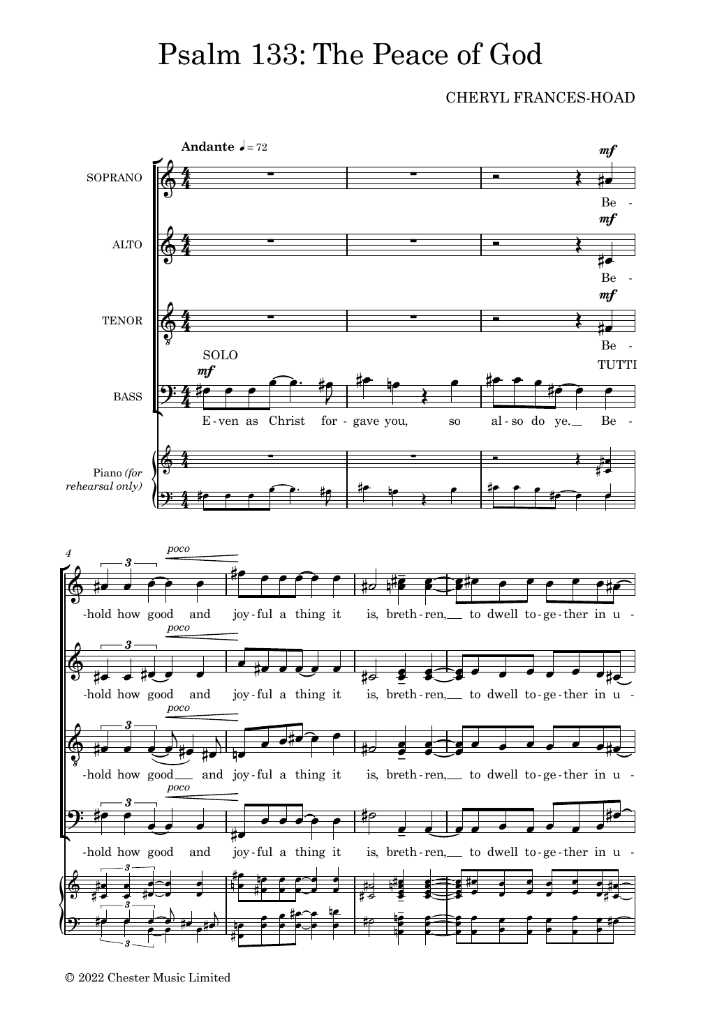 Cheryl Frances-Hoad Psalm 133 sheet music notes and chords arranged for SATB Choir
