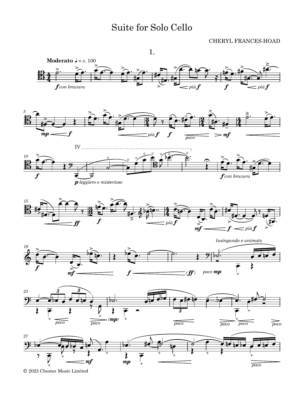 Cheryl Frances-Hoad Suite for Solo Cello sheet music notes and chords arranged for Cello Solo