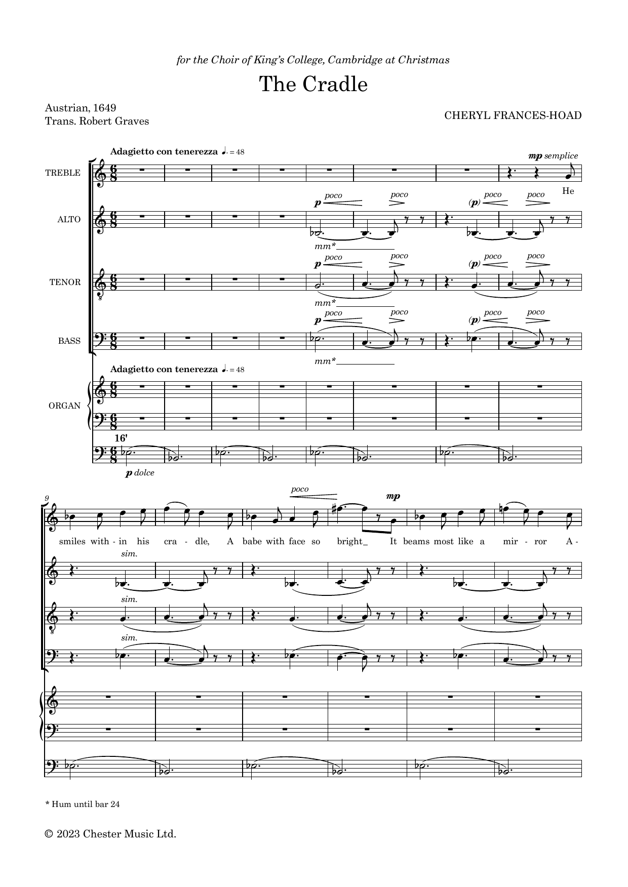 Cheryl Frances-Hoad The Cradle sheet music notes and chords arranged for SATB Choir