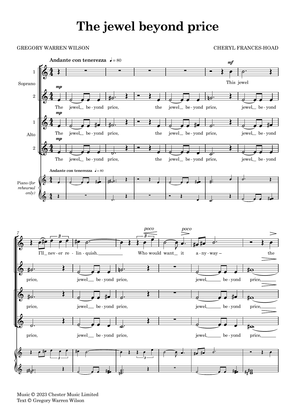 Cheryl Frances-Hoad The Jewel Beyond Price sheet music notes and chords arranged for SSAA Choir
