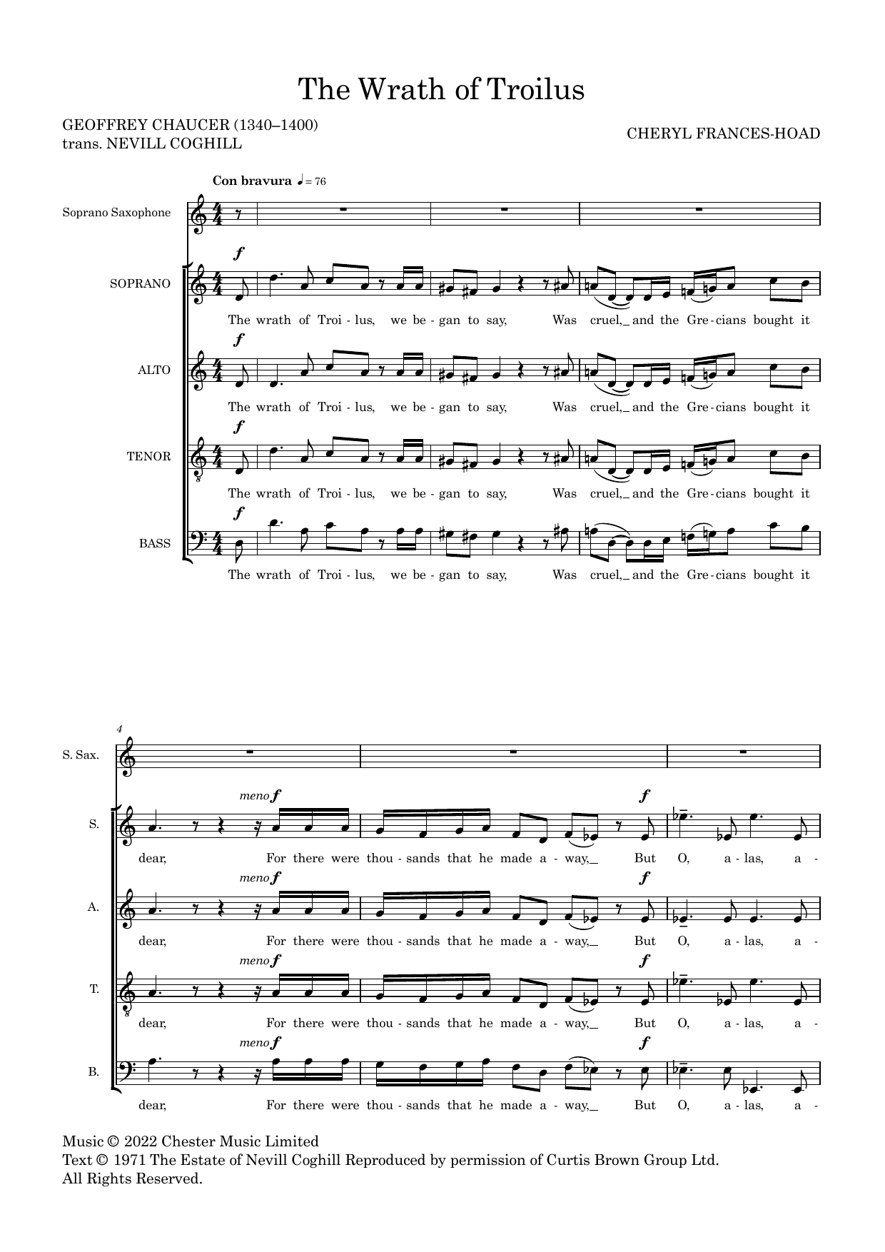 Cheryl Frances-Hoad The Wrath Of Troilus sheet music notes and chords arranged for SATB Choir