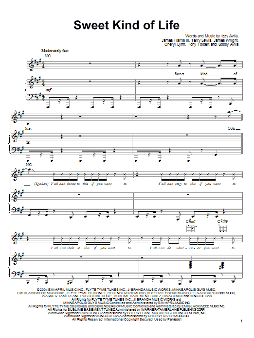 Cheryl Lynn Sweet Kind Of Life sheet music notes and chords arranged for Piano, Vocal & Guitar Chords (Right-Hand Melody)
