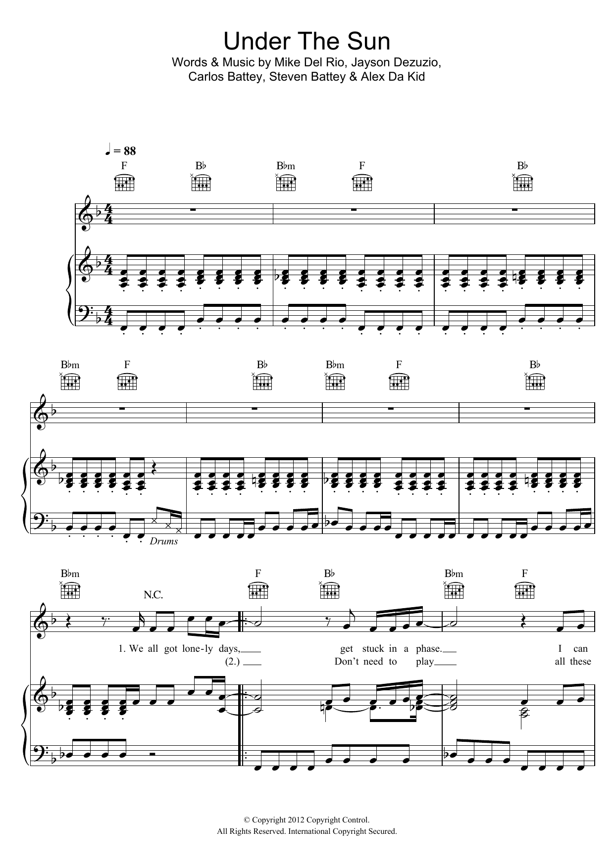Cheryl Under The Sun sheet music notes and chords arranged for Piano, Vocal & Guitar Chords