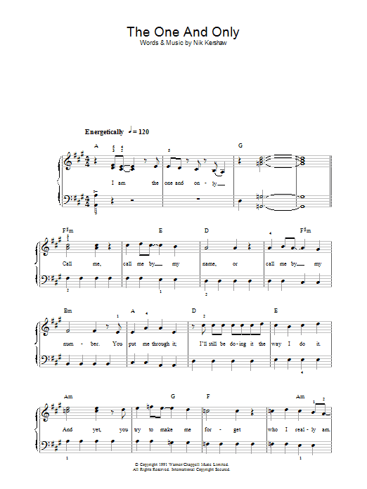 Chesney Hawkes The One And Only sheet music notes and chords arranged for Piano, Vocal & Guitar Chords