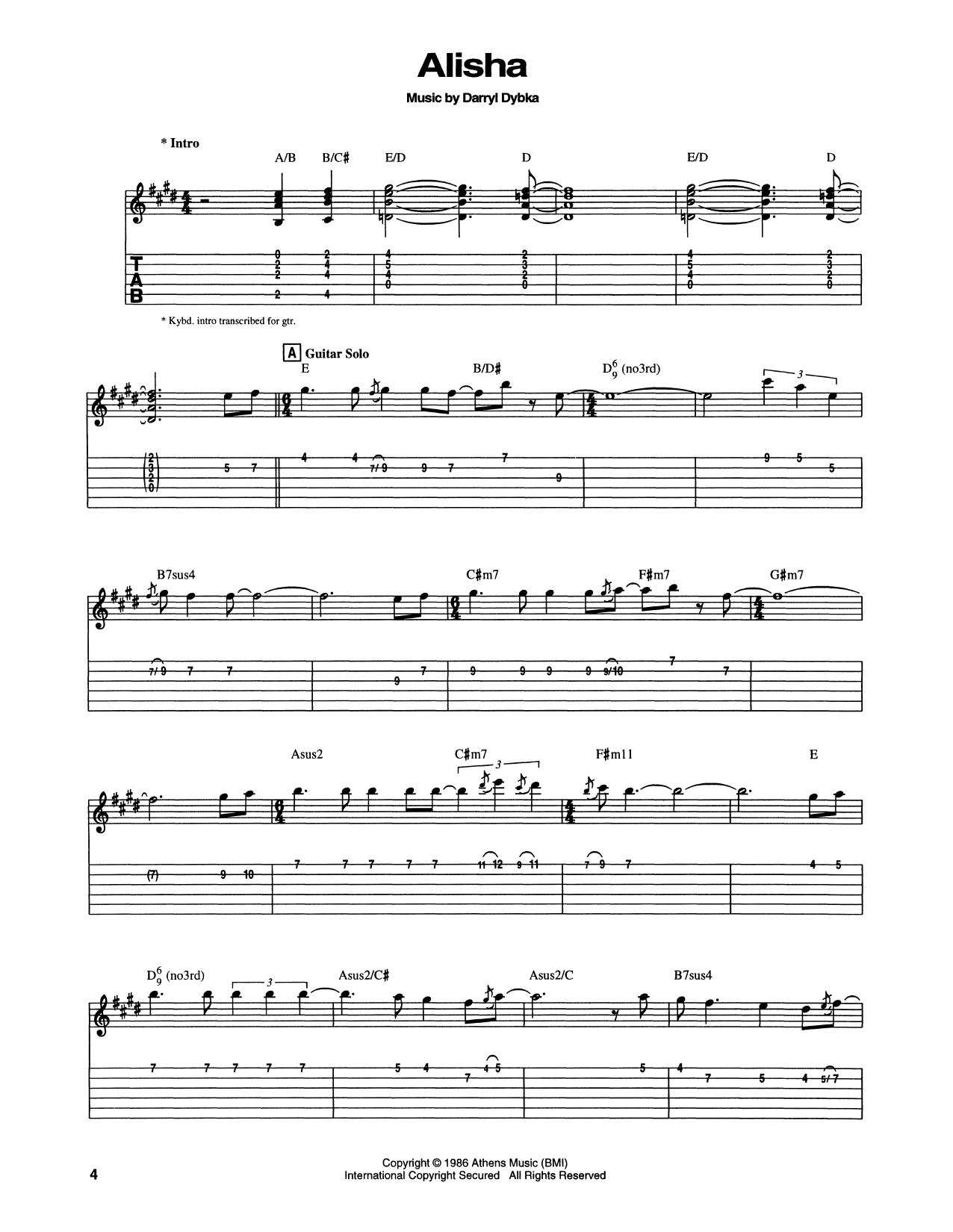 Chet Atkins Alisha sheet music notes and chords arranged for Guitar Tab