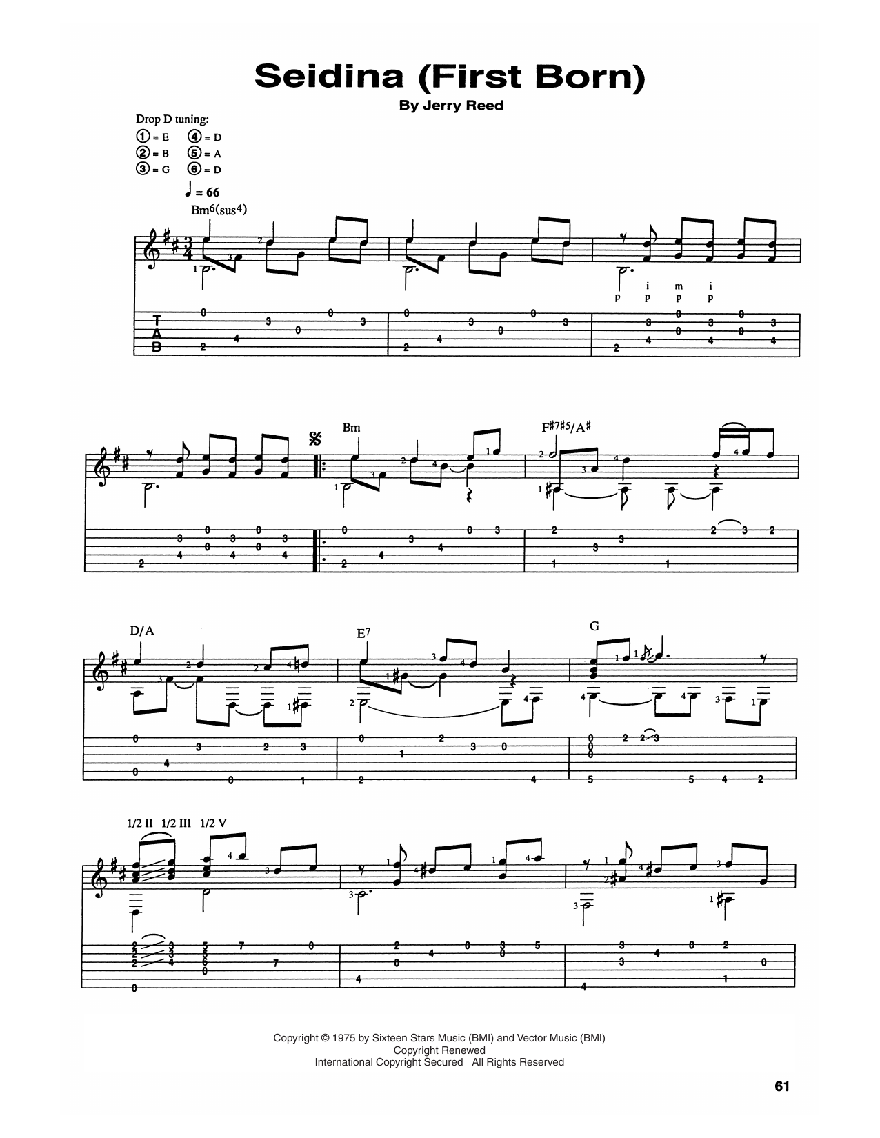 Chet Atkins and Jerry Reed Seidina (First Born) sheet music notes and chords arranged for Guitar Tab