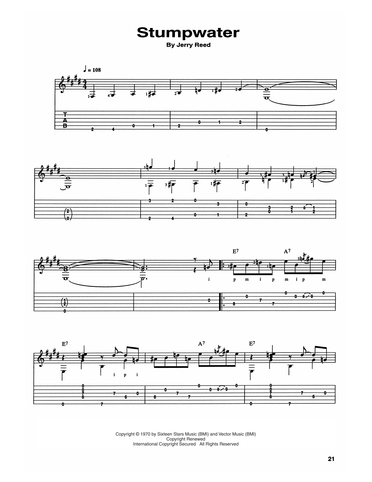 Chet Atkins and Jerry Reed Stump Water sheet music notes and chords arranged for Guitar Tab