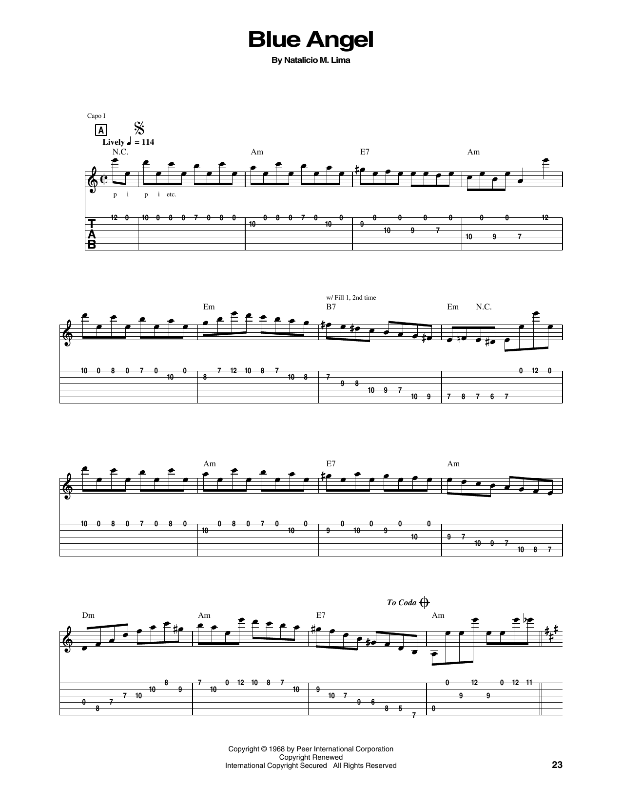 Chet Atkins Blue Angel sheet music notes and chords arranged for Guitar Tab