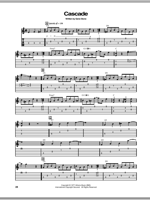 Chet Atkins Cascade sheet music notes and chords arranged for Guitar Tab