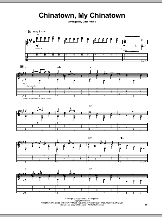 Chet Atkins Chinatown, My Chinatown sheet music notes and chords arranged for Guitar Tab