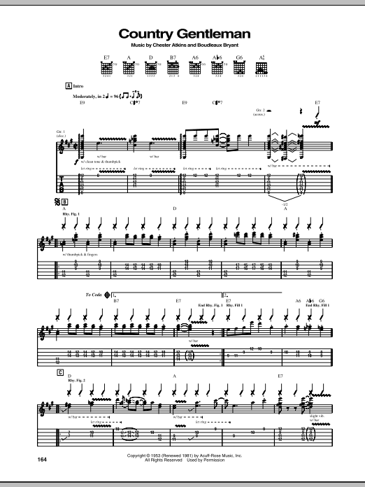 Chet Atkins Country Gentleman sheet music notes and chords arranged for Guitar Tab (Single Guitar)