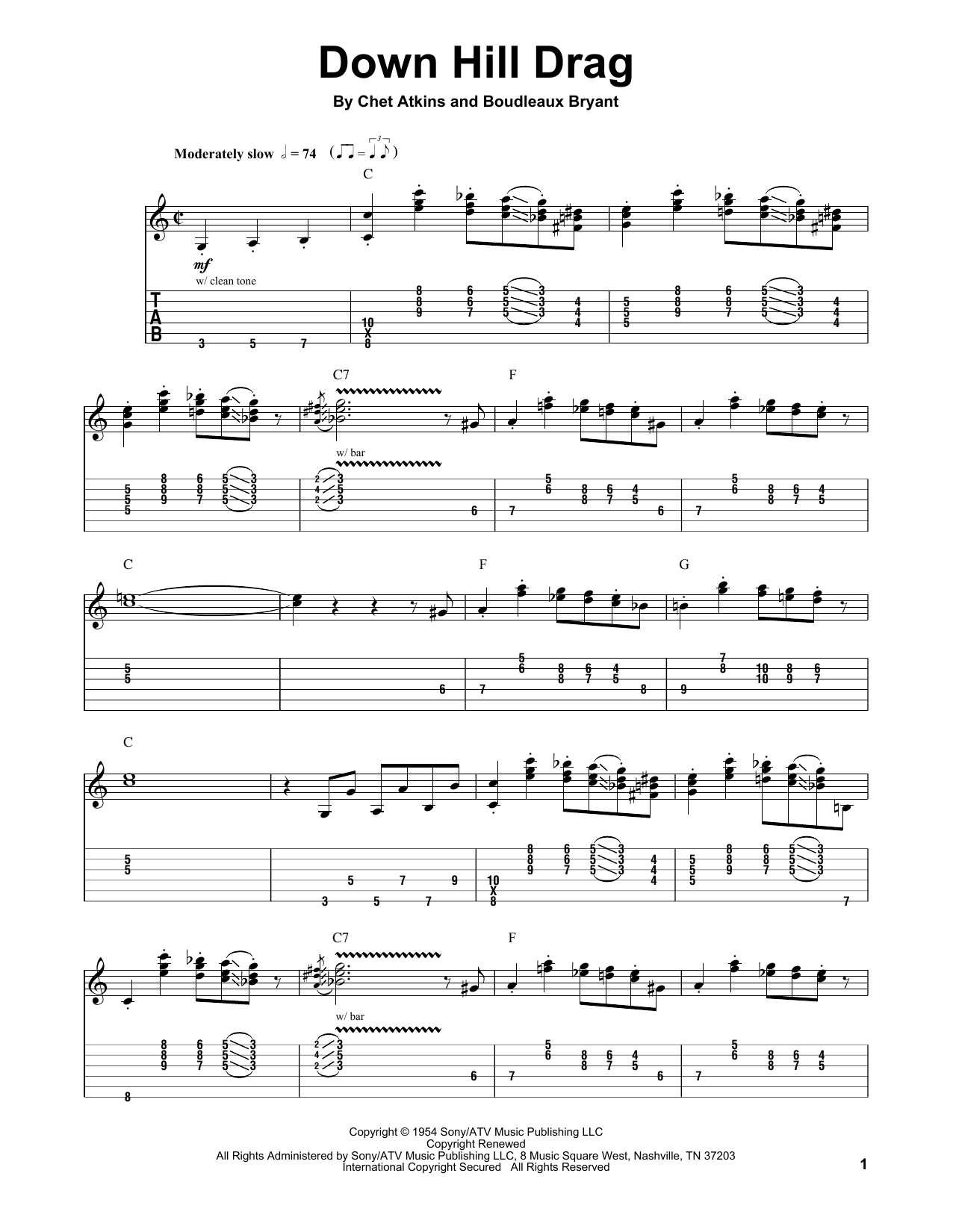 Chet Atkins Down Hill Drag sheet music notes and chords arranged for Guitar Tab (Single Guitar)