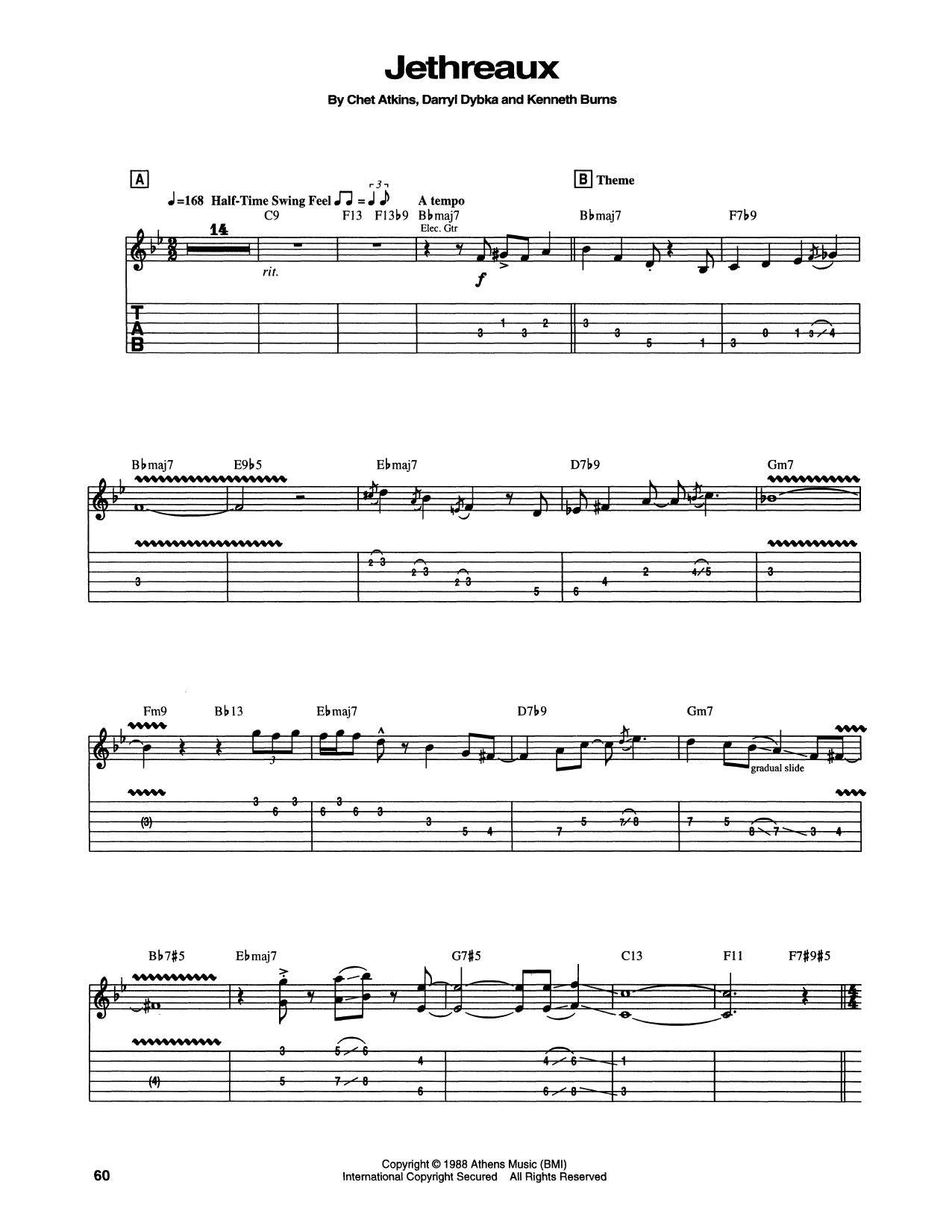 Chet Atkins Jethreaux sheet music notes and chords arranged for Guitar Tab
