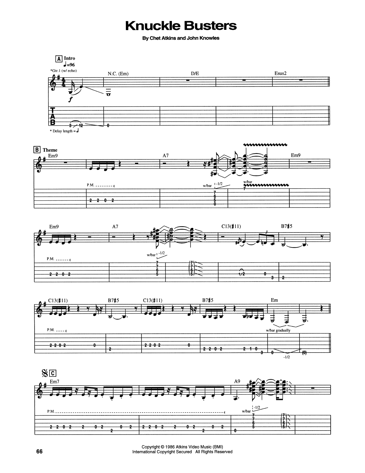 Chet Atkins Knucklebuster sheet music notes and chords arranged for Guitar Tab
