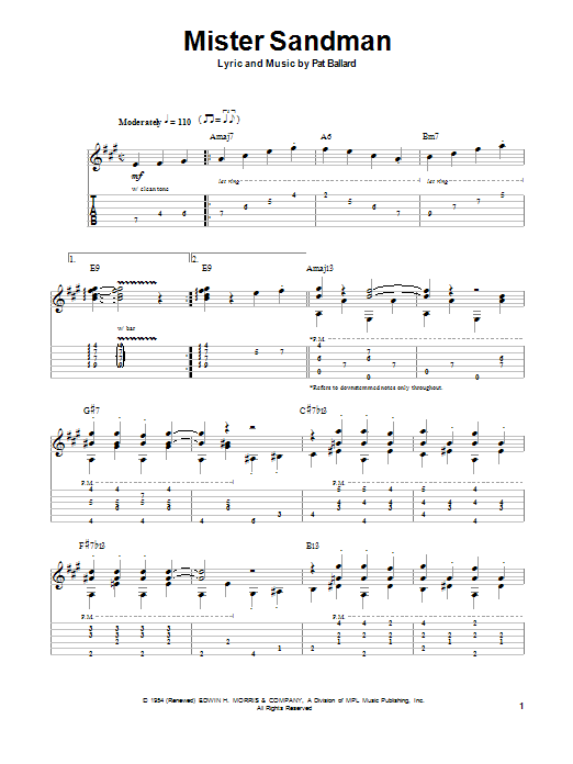 Chet Atkins Mister Sandman sheet music notes and chords arranged for Guitar Tab (Single Guitar)