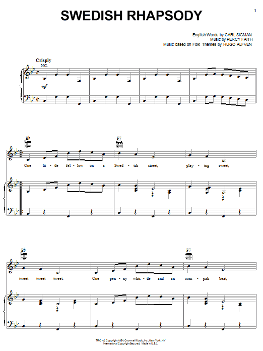 Chet Atkins Swedish Rhapsody sheet music notes and chords arranged for Piano, Vocal & Guitar Chords (Right-Hand Melody)