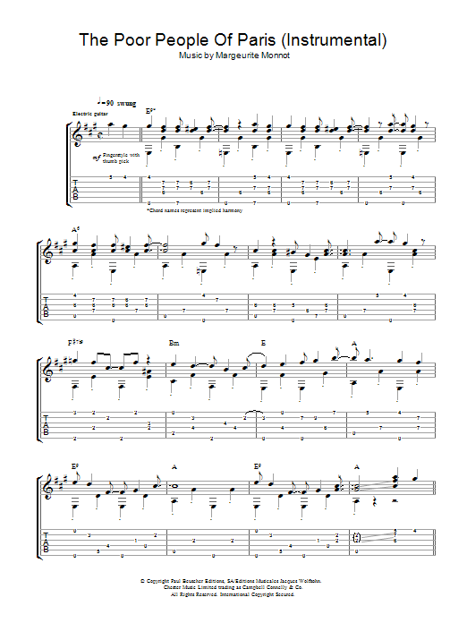 Chet Atkins The Poor People Of Paris (Instrumental) sheet music notes and chords arranged for Guitar Tab