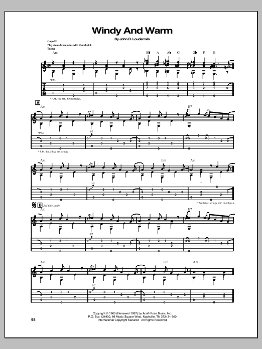 Chet Atkins Windy And Warm sheet music notes and chords arranged for Guitar Tab