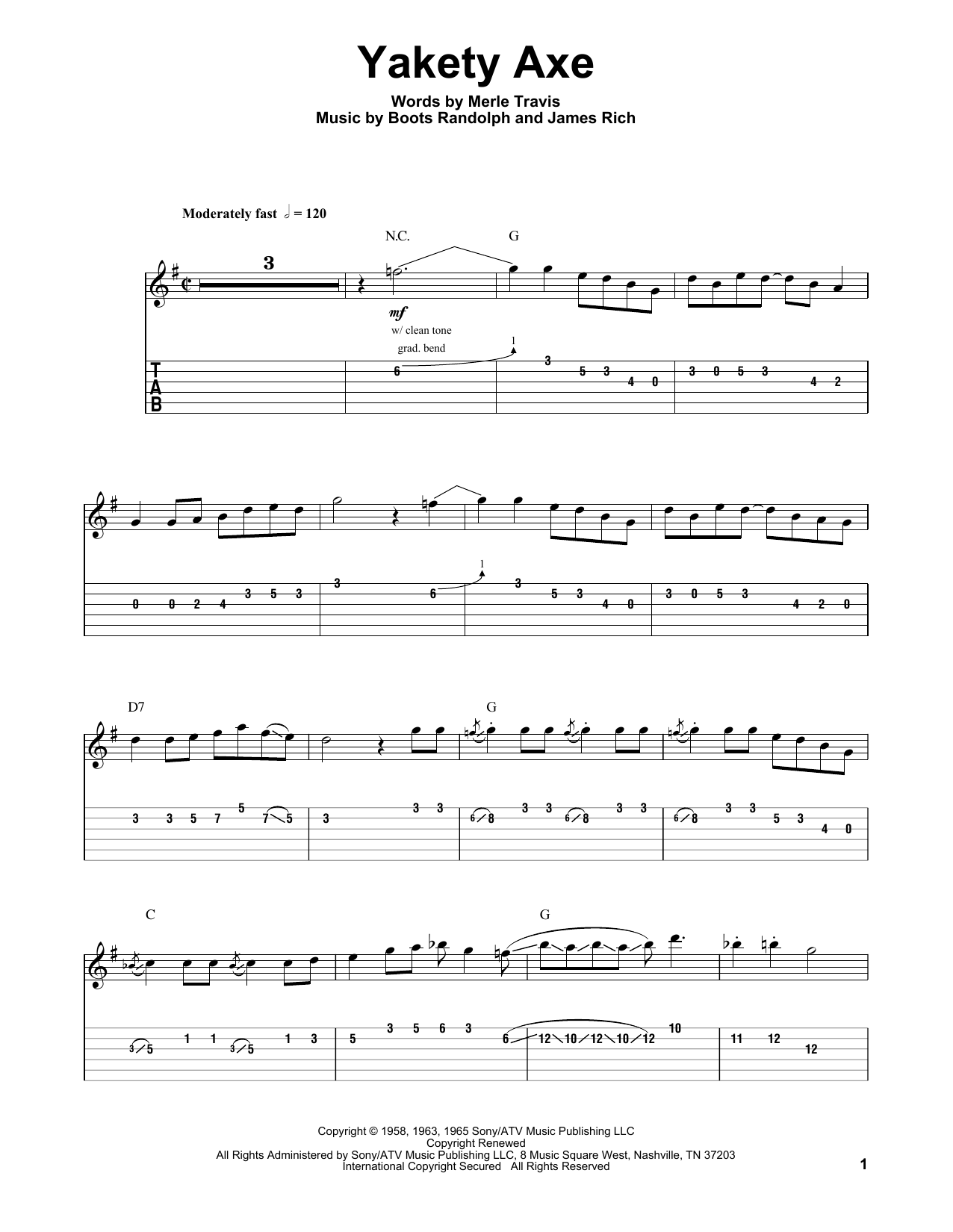 Chet Atkins Yakety Axe sheet music notes and chords arranged for Guitar Tab (Single Guitar)