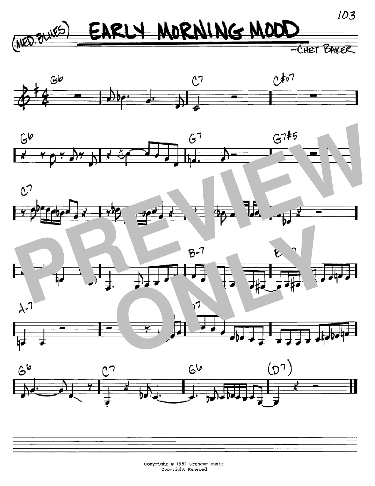 Chet Baker Early Morning Mood sheet music notes and chords arranged for Real Book – Melody & Chords – C Instruments