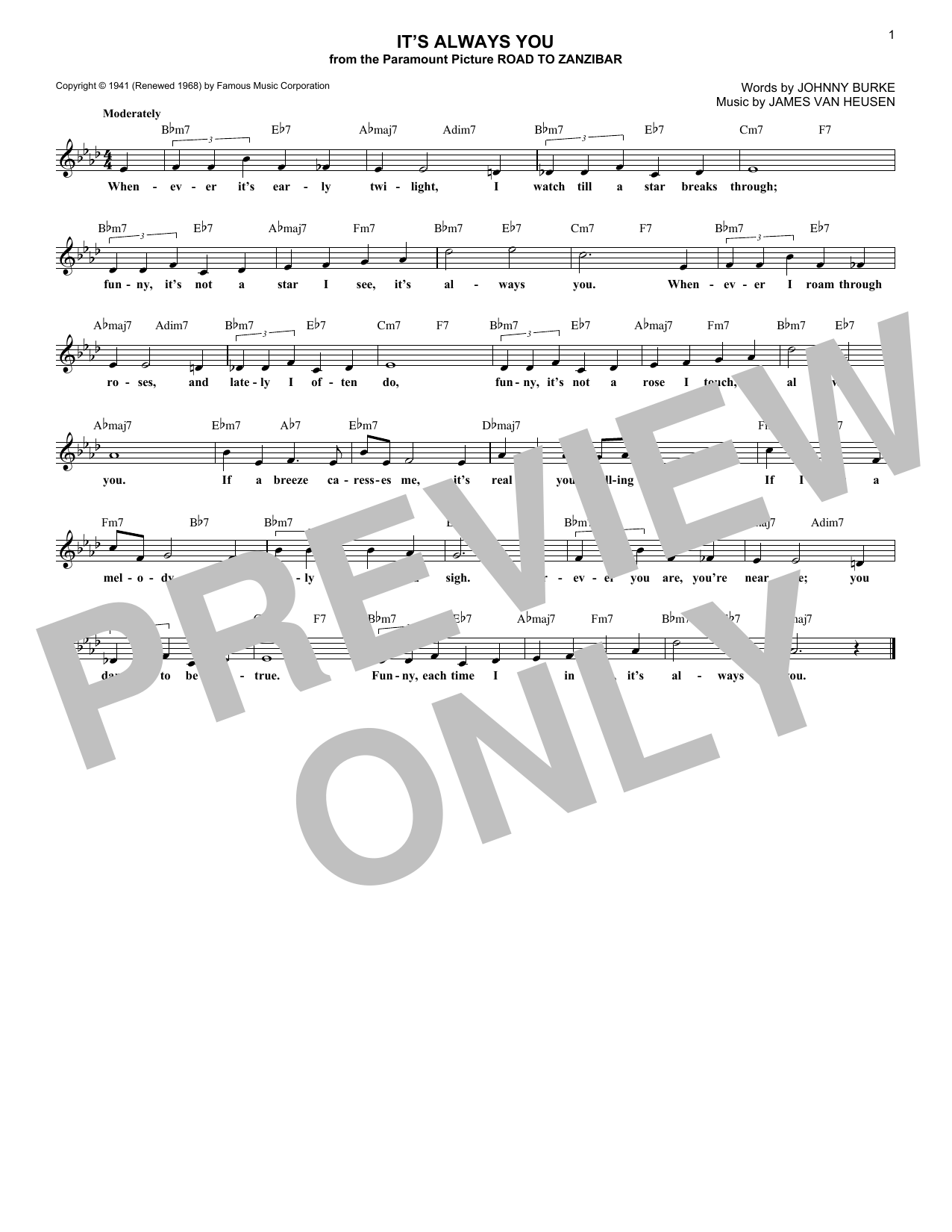 Chet Baker It's Always You sheet music notes and chords arranged for Lead Sheet / Fake Book