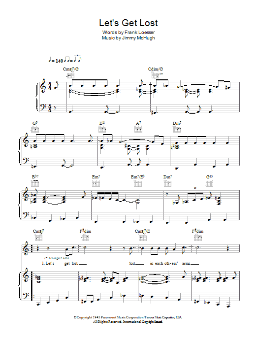 Chet Baker Let's Get Lost sheet music notes and chords arranged for Piano, Vocal & Guitar Chords