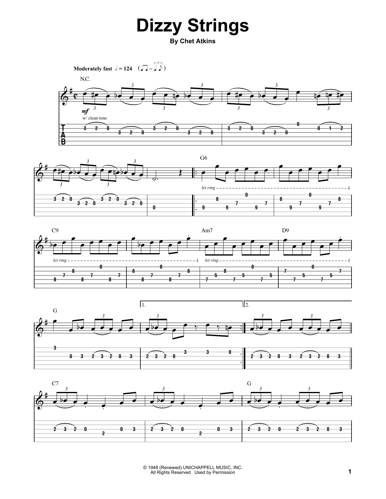 Chet Atkins Dizzy Strings sheet music notes and chords arranged for Guitar Tab (Single Guitar)