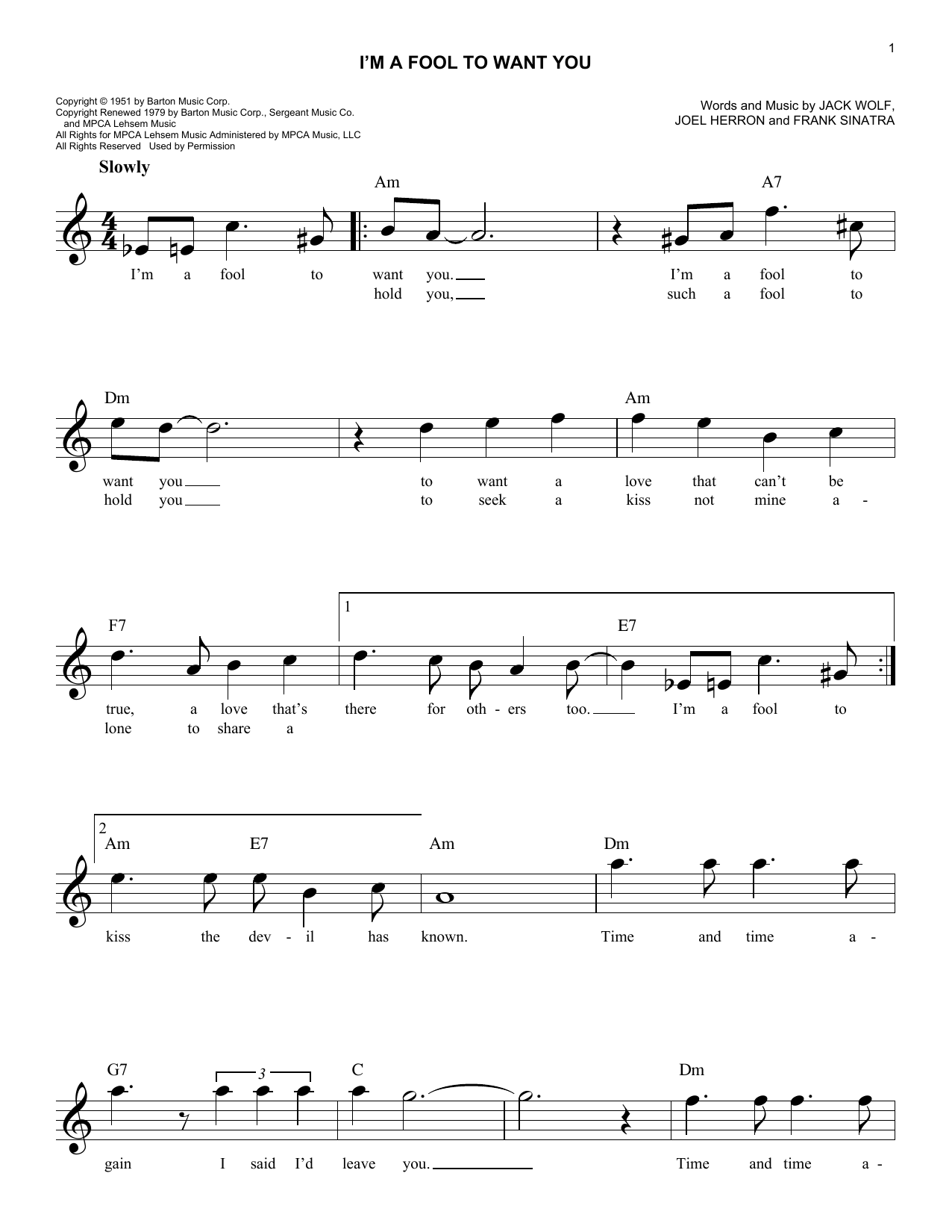 Chet Baker I'm A Fool To Want You sheet music notes and chords. Download Printable PDF.
