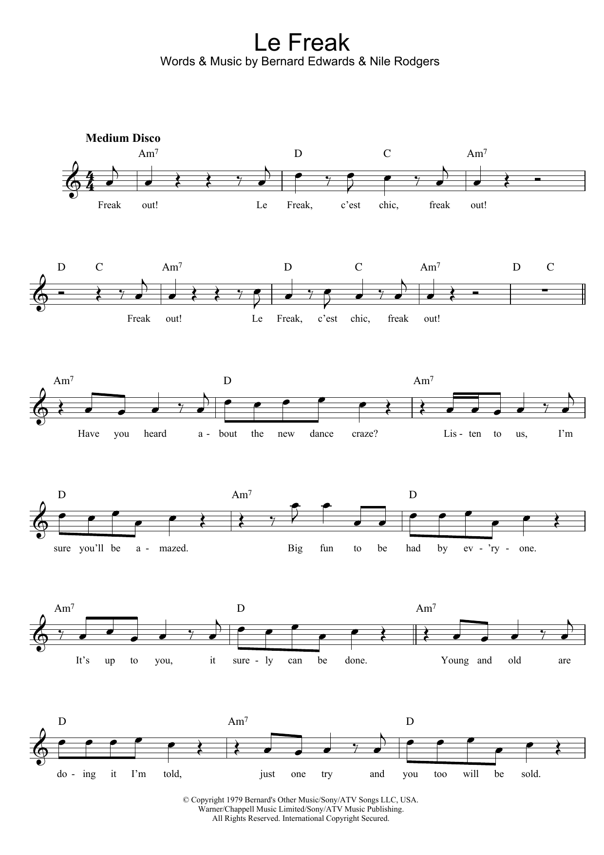 Chic Le Freak sheet music notes and chords arranged for Guitar Chords/Lyrics
