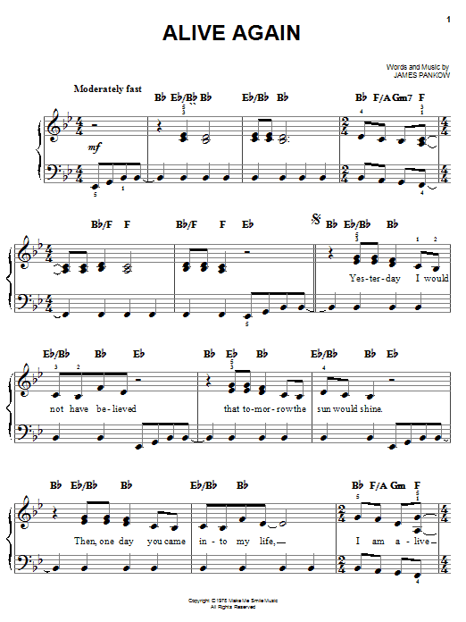 Chicago Alive Again sheet music notes and chords arranged for Easy Piano