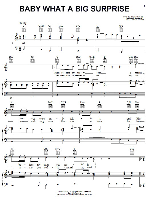 Chicago Baby What A Big Surprise sheet music notes and chords arranged for Guitar Chords/Lyrics