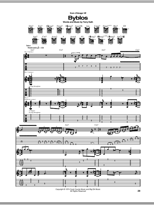 Chicago Byblos sheet music notes and chords arranged for Guitar Tab
