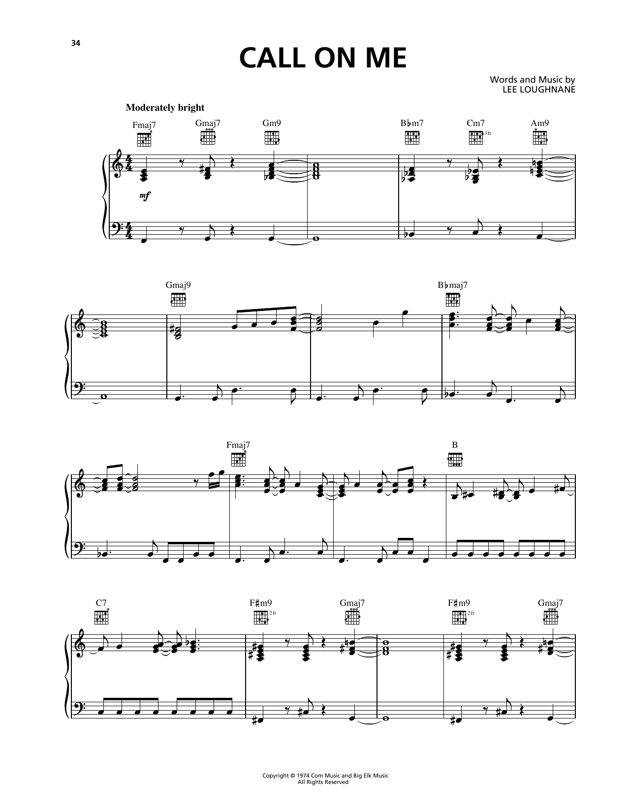 Chicago Call On Me sheet music notes and chords arranged for Piano, Vocal & Guitar Chords (Right-Hand Melody)