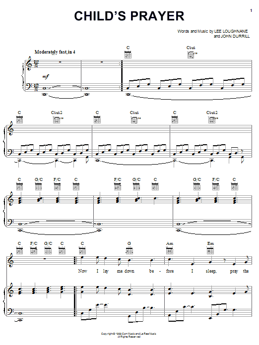 Chicago Child's Prayer sheet music notes and chords arranged for Piano, Vocal & Guitar Chords (Right-Hand Melody)