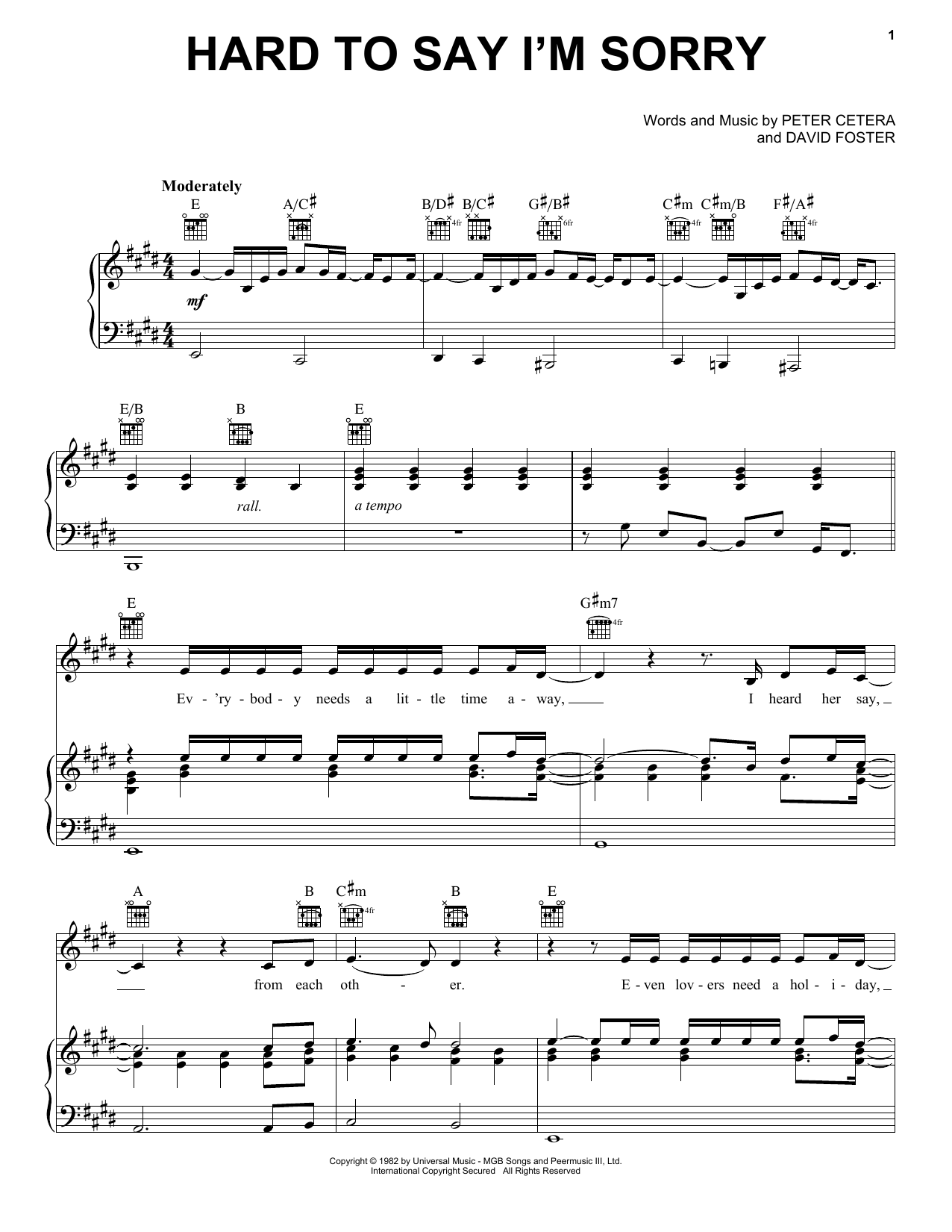 Chicago Hard To Say I'm Sorry sheet music notes and chords arranged for Cello Solo