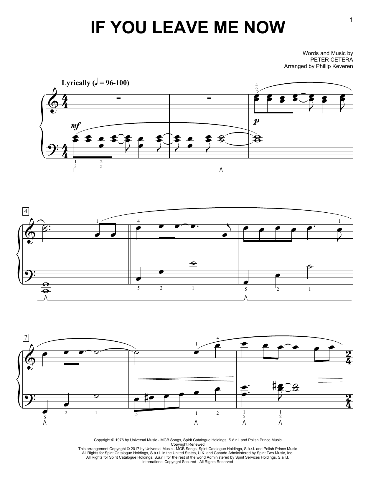 Chicago If You Leave Me Now [Classical version] (arr. Phillip Keveren) sheet music notes and chords arranged for Easy Piano
