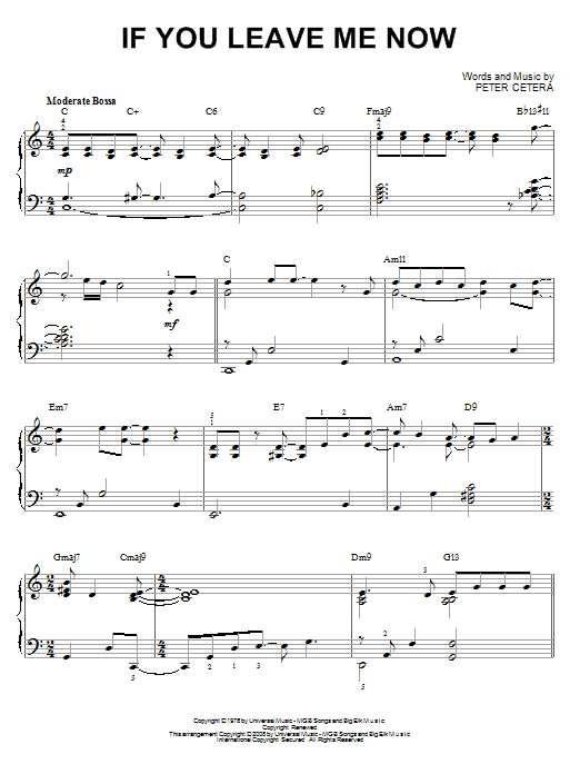 Chicago If You Leave Me Now [Jazz version] (arr. Brent Edstrom) sheet music notes and chords arranged for Piano Solo