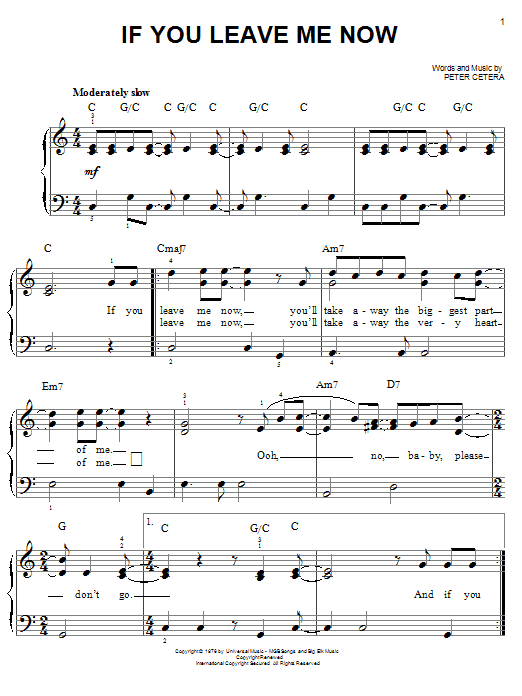 Chicago If You Leave Me Now sheet music notes and chords arranged for Guitar Chords/Lyrics