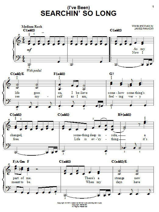 Chicago (I've Been) Searchin' So Long sheet music notes and chords arranged for Easy Piano