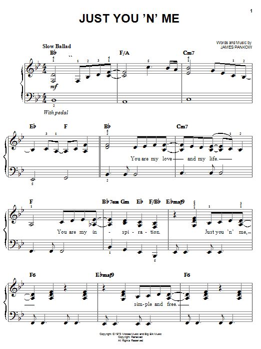 Chicago Just You 'N' Me sheet music notes and chords arranged for Piano, Vocal & Guitar Chords (Right-Hand Melody)